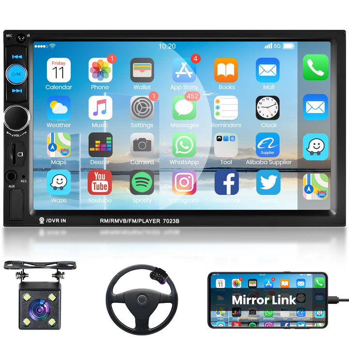 Podofo 2 Din Autoradio Bluetooth mit Bildschirm 7'' Mirror Link Für IOS/Android Bluetooth Freisprech