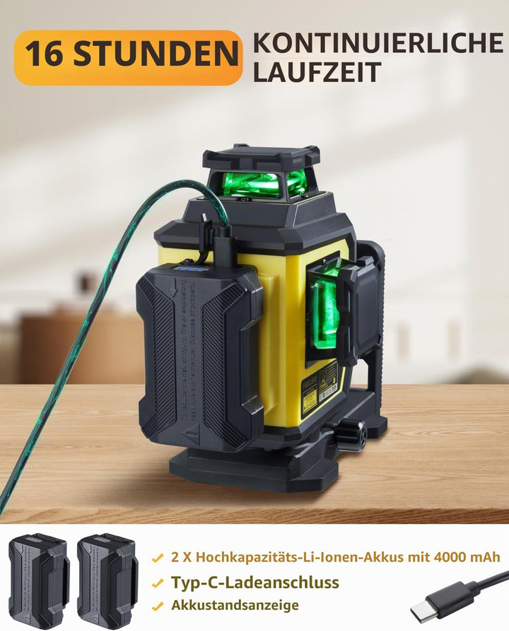 Kreuzlinienlaser mit Stativ, Firecore Laser-Wasserwaage Selbstnivellierend Linienlaser Grün, 3×360°