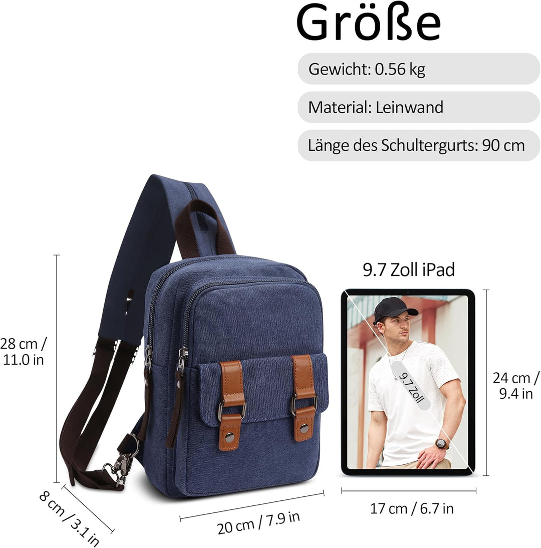 DORRISO Herren Rucksack Damen Klein Tagesrucksäcke Mode Brusttasche Sling Bag Leinwand Schultertasch
