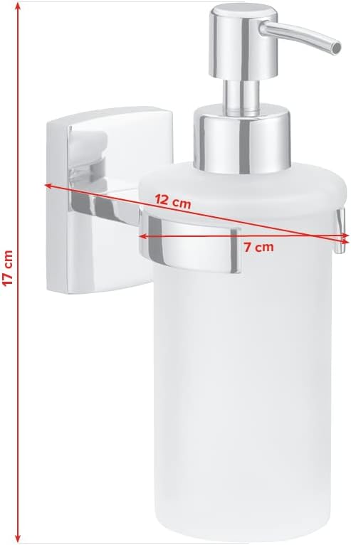 tesa KLAAM Seifenspender-Set, satiniertes Glas und verchromter Edelstahl - Flüssigseifenspender zur