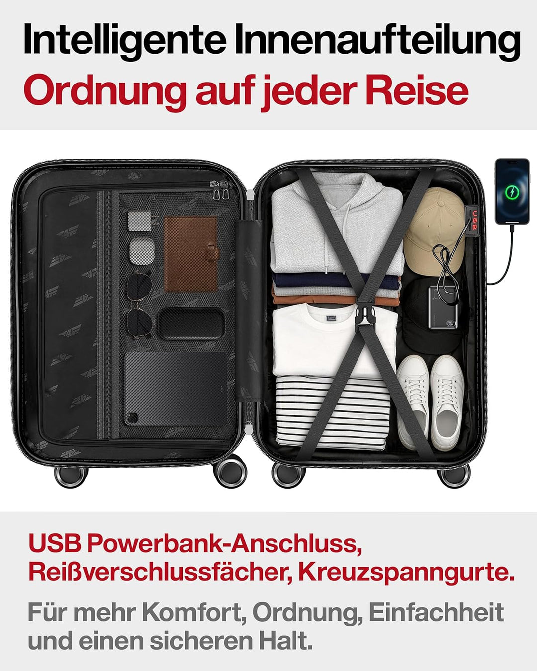 Aluminium-Rahmen Hartschalen-Reisekoffer Set 3-teilig Ultraleicht (M/L/XL) – TSA-Schloss, 4 Spinner-
