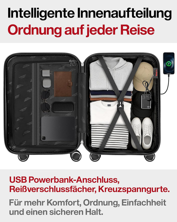 Aluminium-Rahmen Hartschalen-Reisekoffer Set 3-teilig Ultraleicht (M/L/XL) – TSA-Schloss, 4 Spinner-