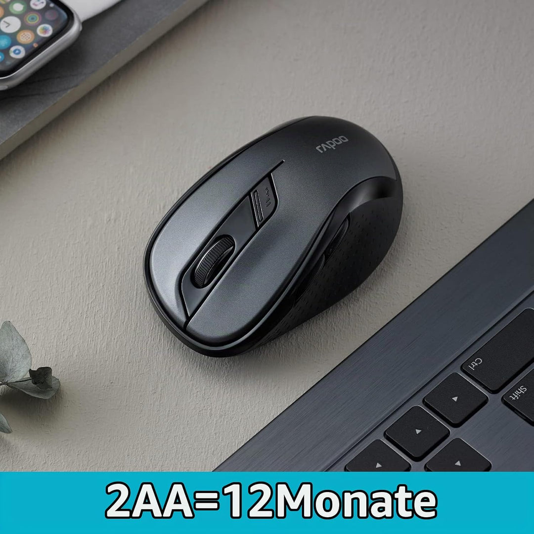 Rapoo M500 Silent kabellose Maus wireless Mouse 1600 DPI Sensor 12 Monate Batterielaufzeit leise Tas