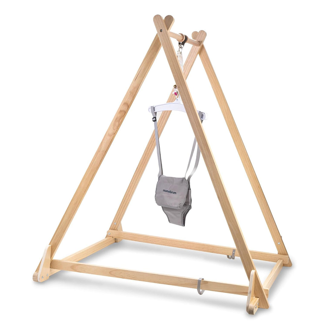 Mamabrum Baby Jumper aus Holz mit verstellbarem Sitz, Holzgestell, Baumwolle und Polyester, Naturfar