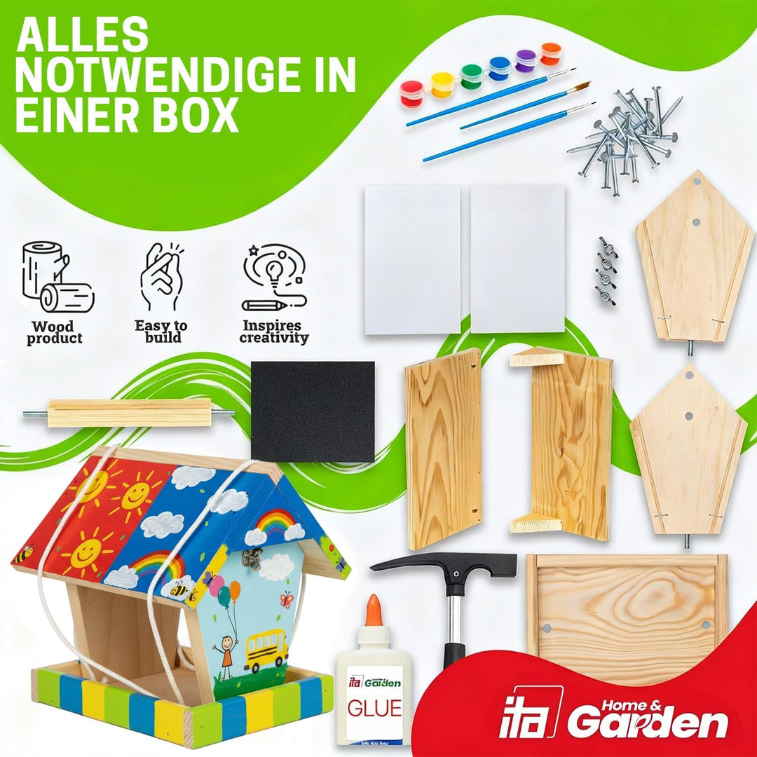 ITA DIY Futterhaus für Vögel zum Zusammenbauen und Bemalen FlybyFeeder - Vogelhaus Komplett Bausatz