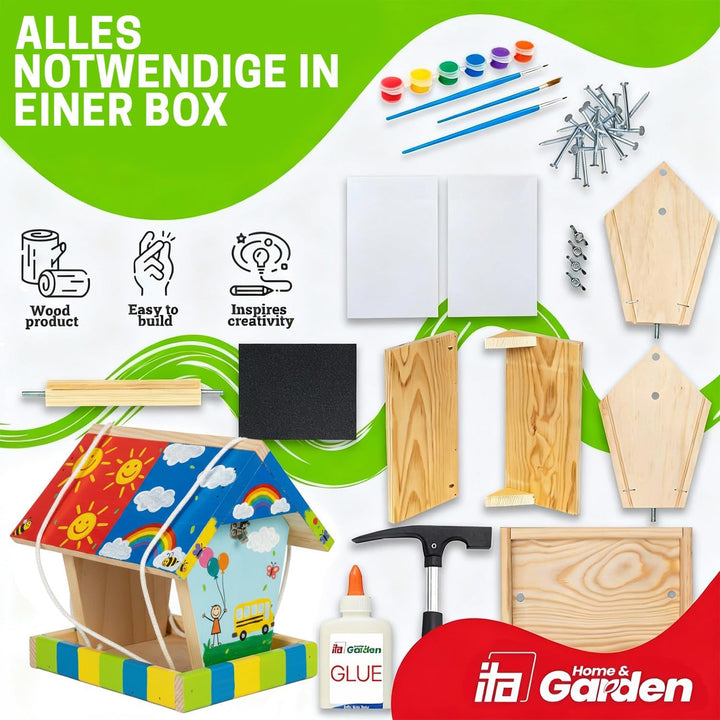ITA DIY Futterhaus für Vögel zum Zusammenbauen und Bemalen FlybyFeeder - Vogelhaus Komplett Bausatz