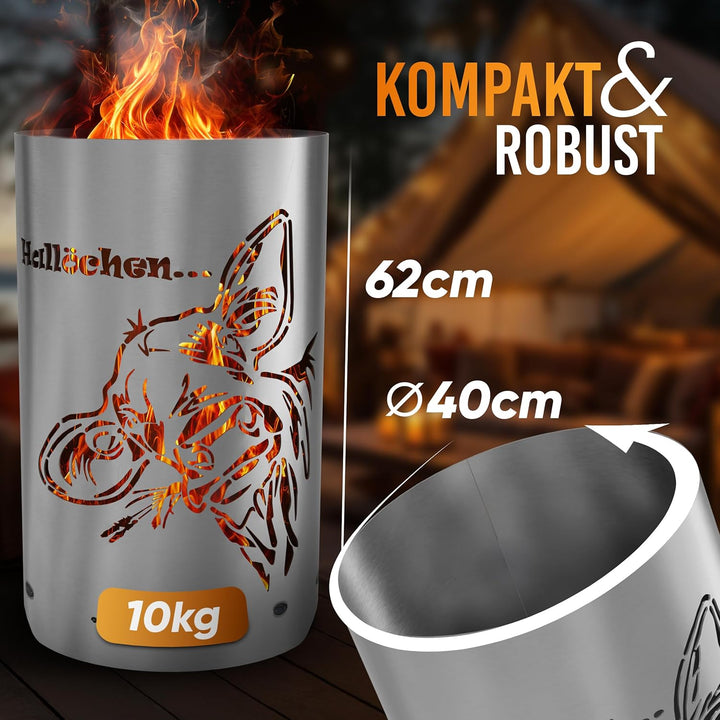TiKo-Design® Feuertonne Feuerkorb mit Kuh Hallöchen Motiv