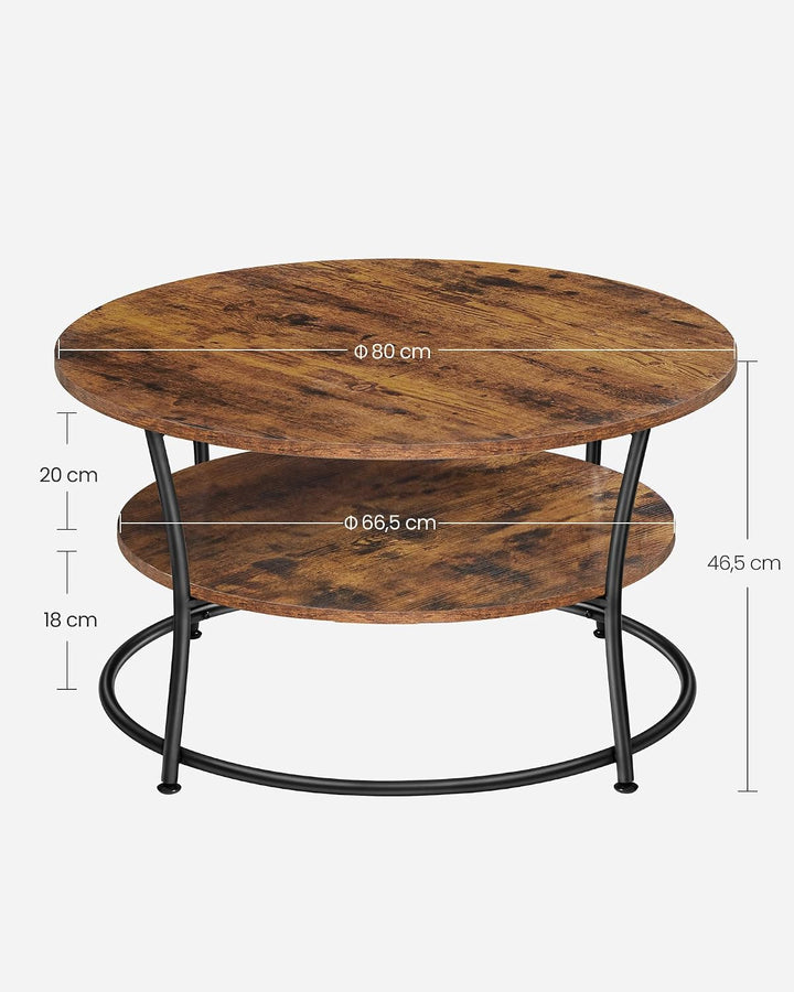 VASAGLE Couchtisch rund, Wohnzimmertisch, Sofatisch mit Ablage, einfacher Aufbau, Metall, Industrie-