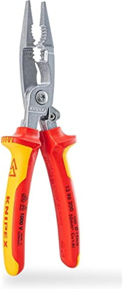 KNIPEX Elektro-Installationszange, VDE, Öffnungsfeder, Kabelschneiden, Abisolieren, Crimpen von Ader