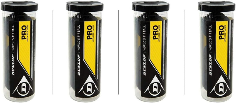 Dunlop Squash Ball Pro Double Yellow dot 12 Bälle in 4 praktischen Dosen