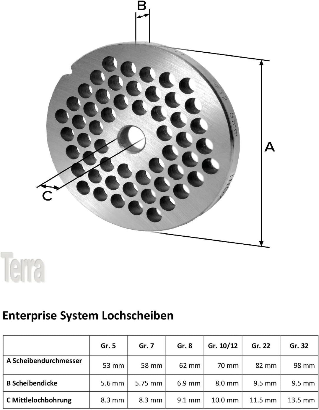 Wolfcut INOX Lochscheibe Gr. 8-6,0 mm Bohrung - Kompatibel/Ersatz mit Fleischwolf Jupiter - Bosch -