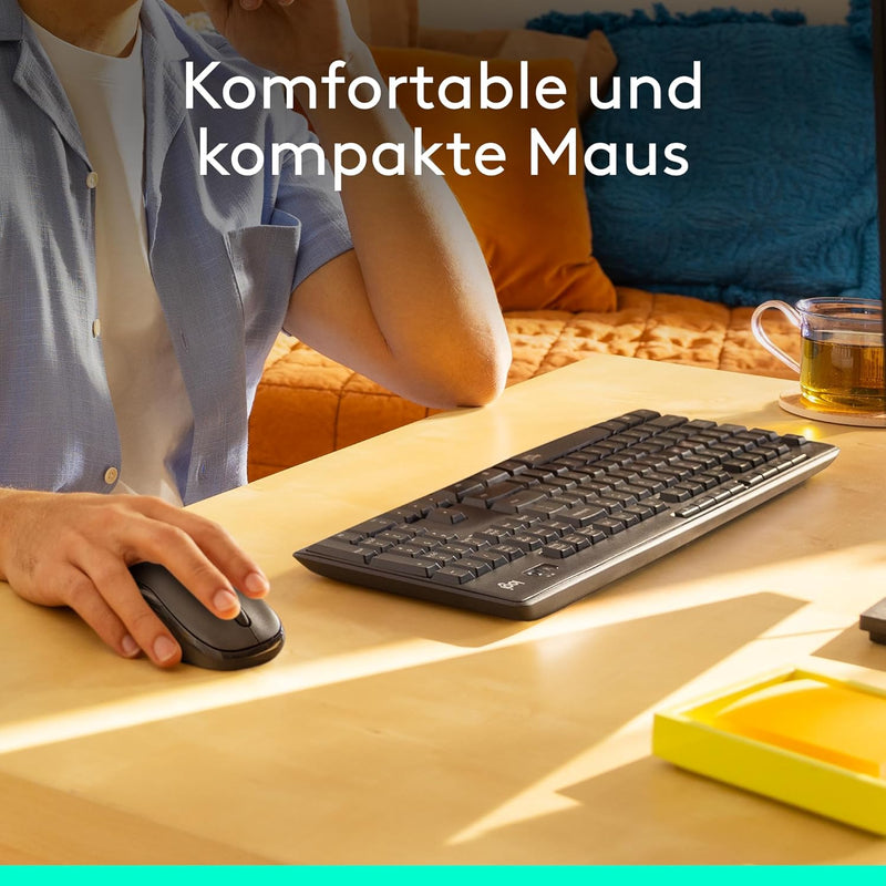 Logitech MK295 kabelloses Tastatur-Maus-Set mit SilentTouch-Technologie, Shortcut-Tasten, optischer