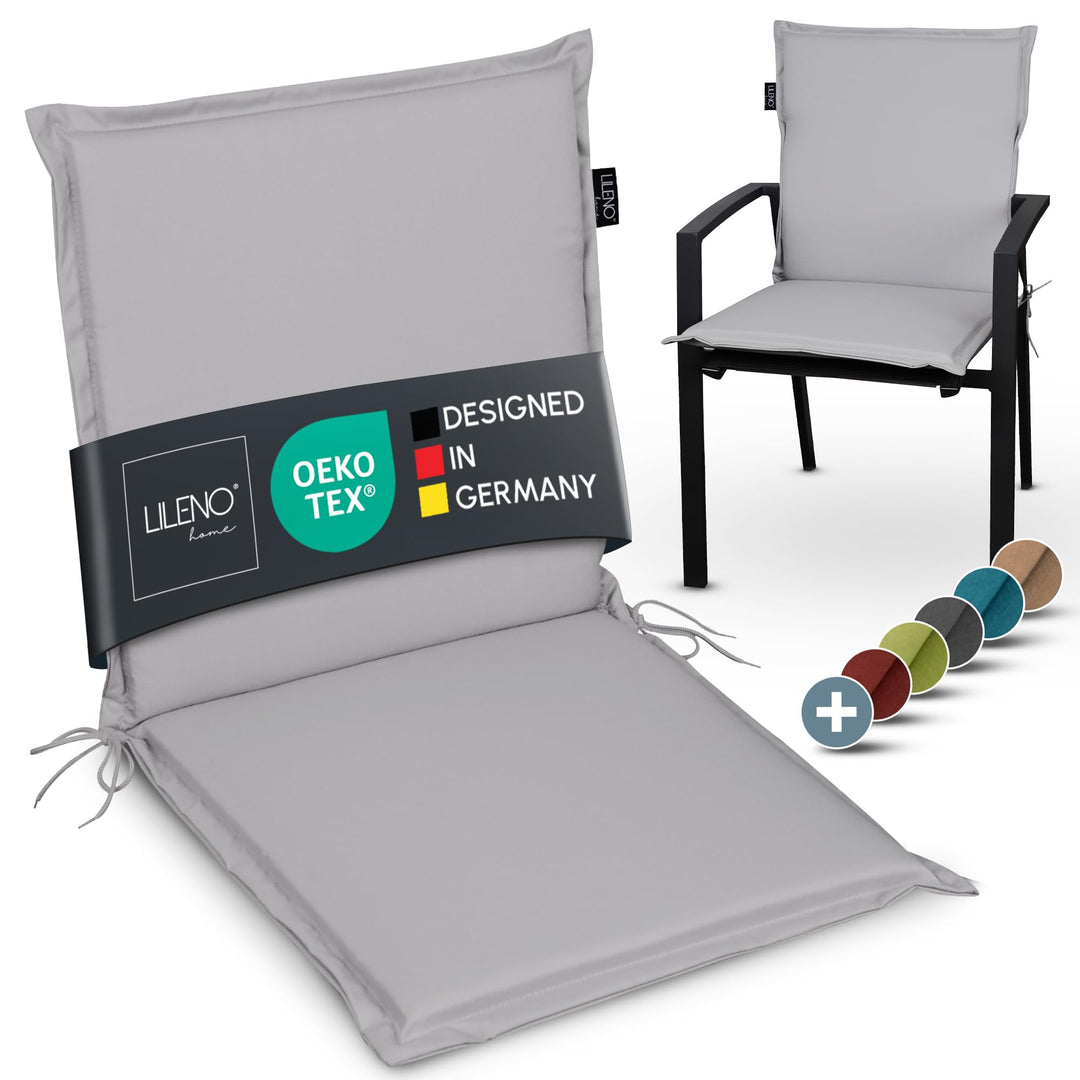LILENO HOME Gartenstuhl Auflagen [1er Set - Niedriglehner] in Grau - Bequeme Liegen als Sitzauflagen