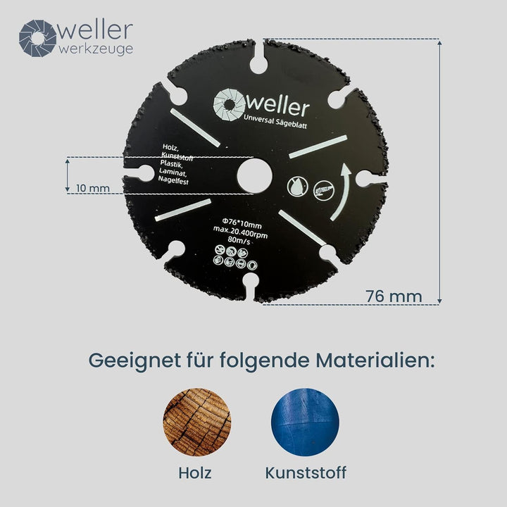 I XXL Zubehör SET ⌀76x10mm passend für Mini akku Winkelschleifer z.b. Bosch GWS 12V 10,8V Trennschei