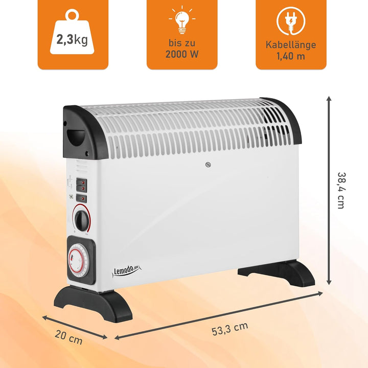 LEMODO Elektroheizung | Mobile Konvektor Heizung | Elektrische Heizung mit 3 Leistungsstufen (750W /