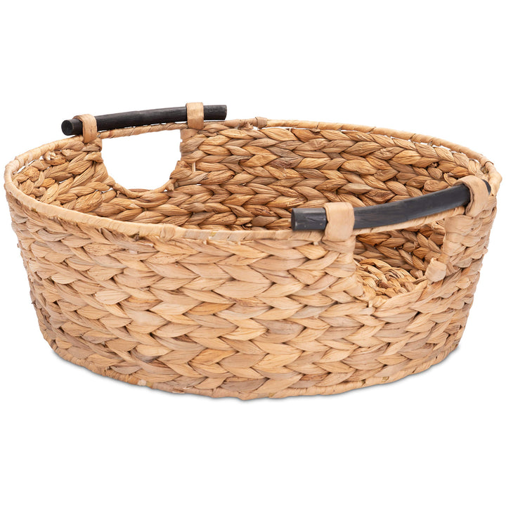 Decorasian Korb Aufbewahrung rund geflochten aus Seegras mit Holzgriffen - Wasserhyazinthe 42cm - Wä