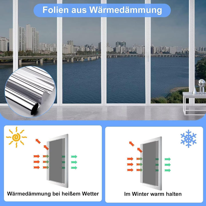 Cycbiki UV400 Schutz Spiegelfolie Fenster Sichtschutz 45 * 400cm reflektierende Selbsthaftend Sonnen