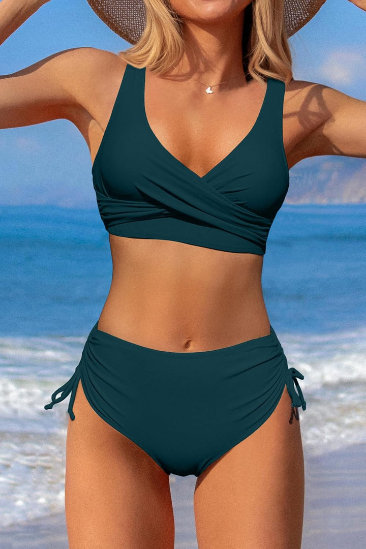 Beachsissi Damen Cross Back Badeanzüge Leopard Twist Front Bademode Kordelzug Side Bikini Sets S Bla