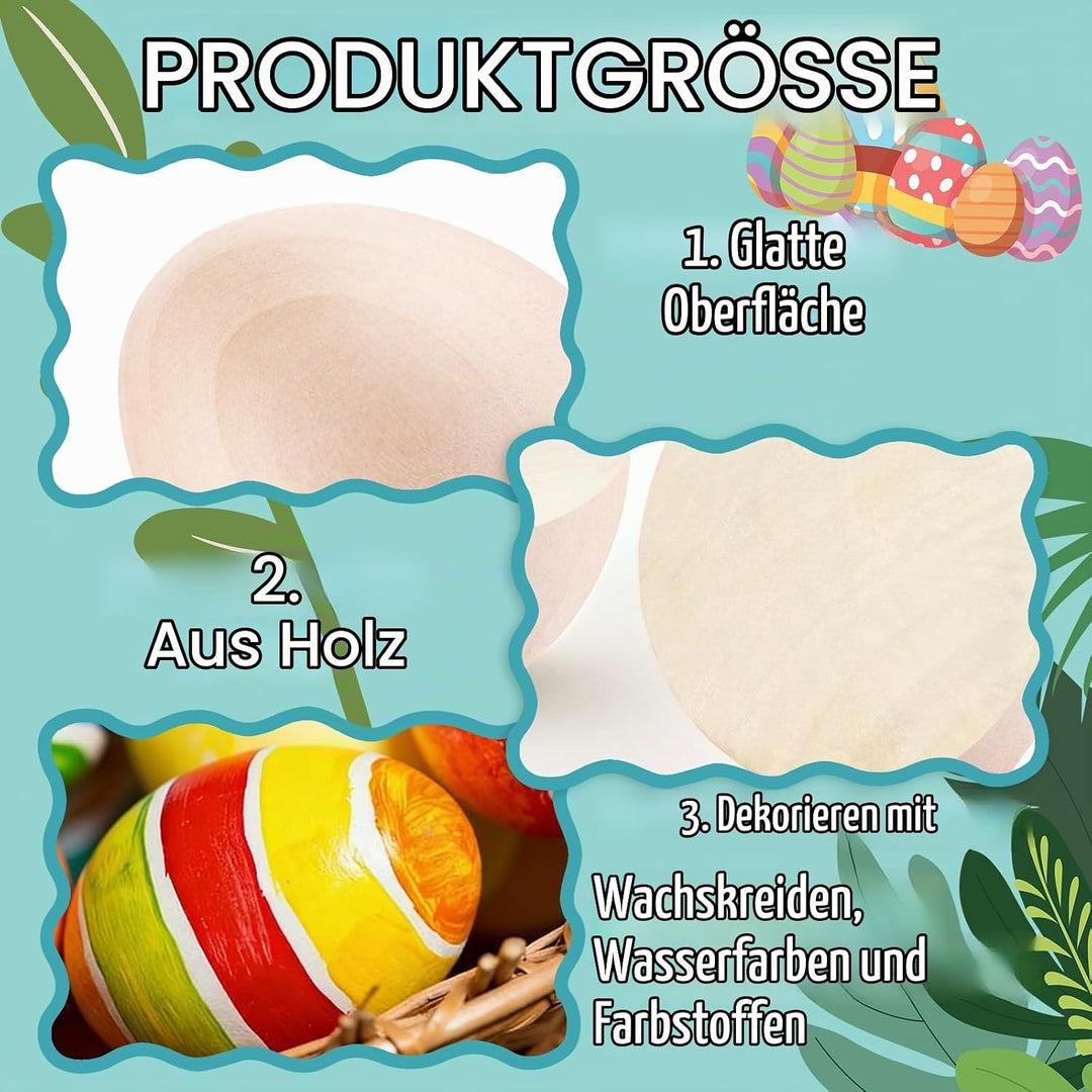 APACALI 30 Stück Holz Eier Zum Basteln, Unbemalte Holz Ostereier Für DIY Dekoration, Ostereier Oster