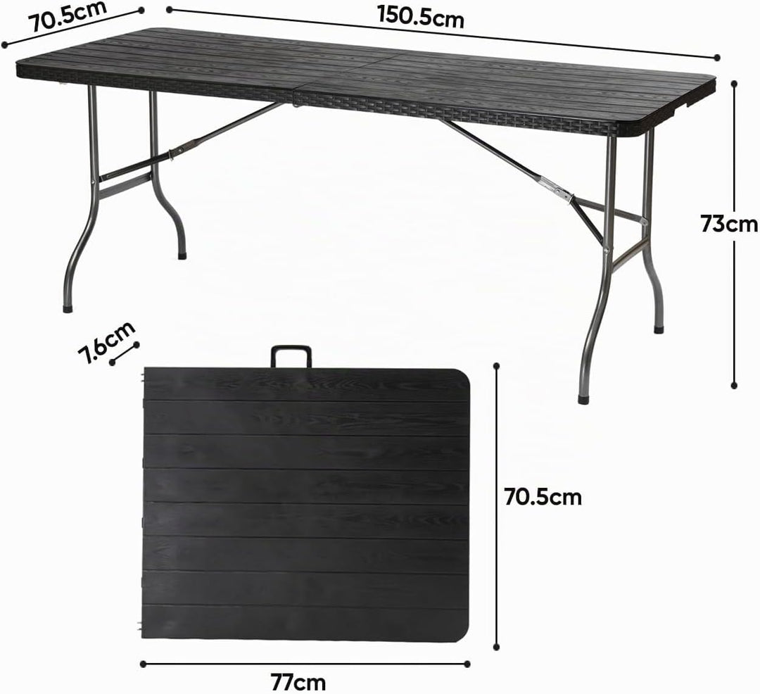 Sekey Gartentisch Klappbar Wetterfest, Holzoptik Klapptisch Campingtisch mit Tragegriff, 6 Personen