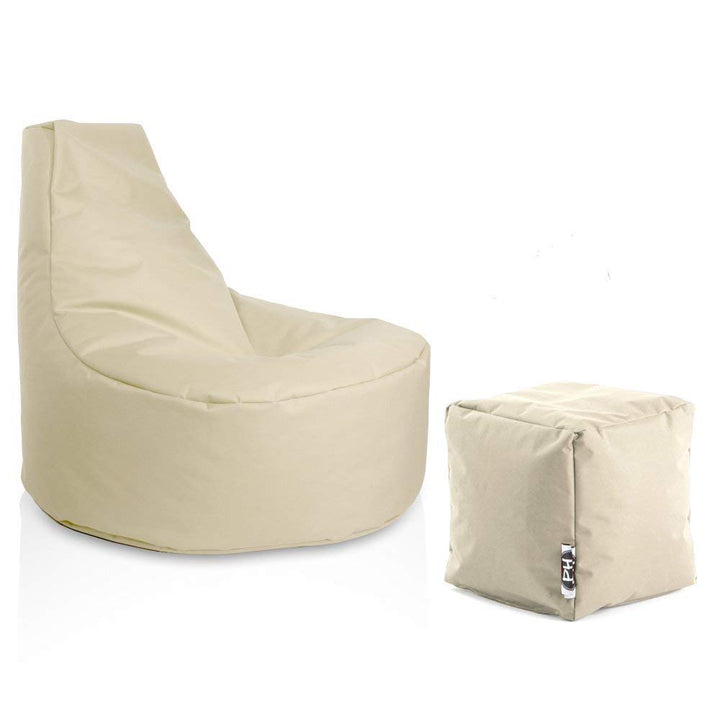 PATCH HOME Gamer Sessel Sitzsack inkl. Würfel Bean Bag Set Ø80cm, 30cm Sitzhöhe, 90cm Höhe + 35x35cm