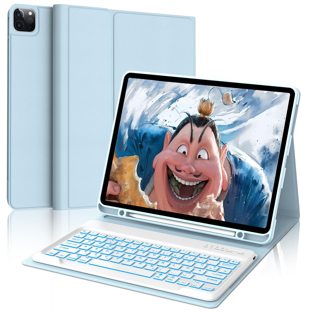 Hülle mit Tastatur für iPad Pro 12.9 (6/5/4/3 Gen), 7 Farben Beleuchtung, Deutsches QWERTZ, Magnetis
