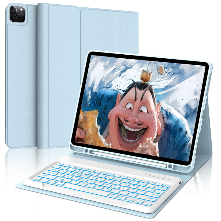 Hülle mit Tastatur für iPad Pro 12.9 (6/5/4/3 Gen), 7 Farben Beleuchtung, Deutsches QWERTZ, Magnetis