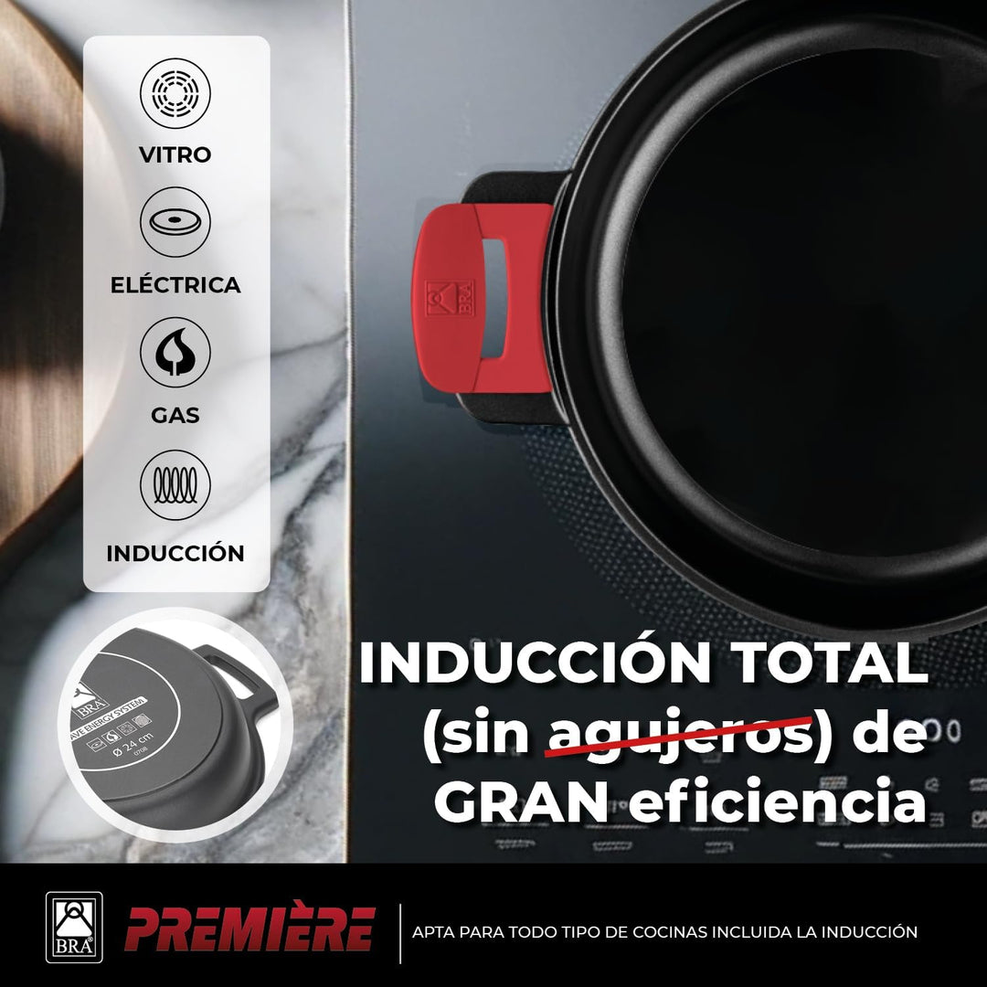 BRA Premiere | Niedriger Schmortopf 28 cm, Aluminiumguss, dreischichtig, verstärkte Antihaftbeschich