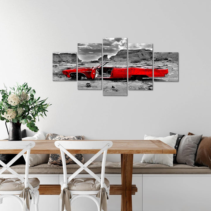 Runa Art Wandbilder Auto Grand Canyon 5 Teilig Bild auf Vlies Leinwand Deko Wohnzimmer Vintage Grau