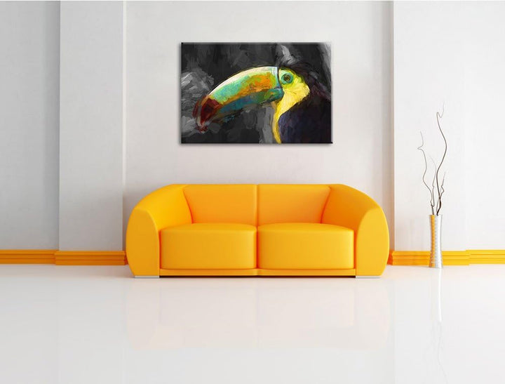 bildschöner gemalter Tukan Format: 120x80 auf Leinwand, XXL riesige Bilder fertig gerahmt mit Keilra