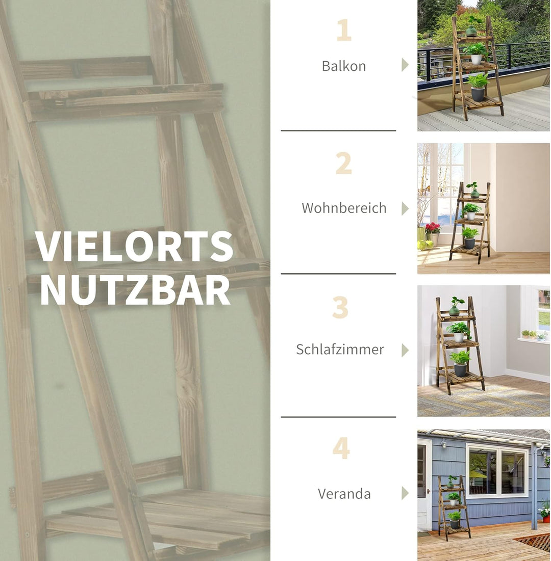 Outsunny 3-Etagen Pflanzenständer, klappbarer 93 cm hoch Blumenständer für Innen Aussen, Pflanzenreg