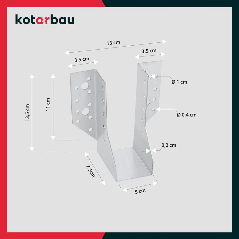 KOTARBAU® 10er Set Balkenschuh Typ A 50 mm Holzbalkenverbinder Balkenverbinder Verbinder für Baukons