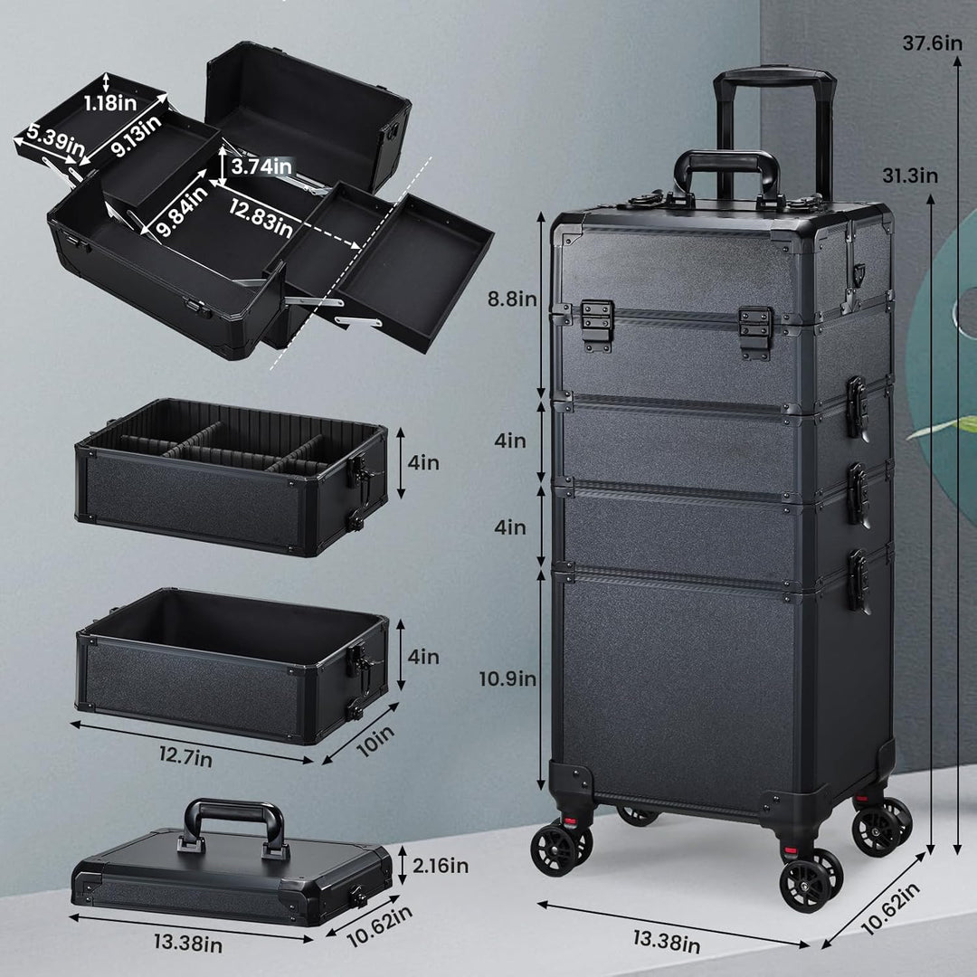Kosmetikkoffer Alu Beauty Case 5 in 1 Kosmetik Trolley Rollkoffer Make up Koffer Gross Schminkkoffer