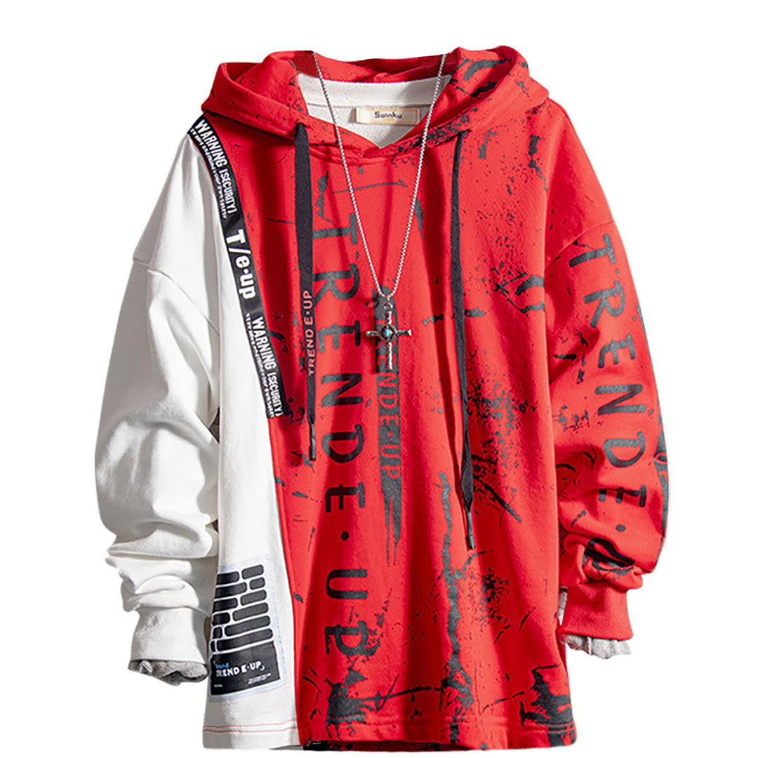 Hoodie Herren Techwear Kapuzenpullover Pullover Hip Hop Streetwear Patchwork Sweatshirt Unisex S Rot