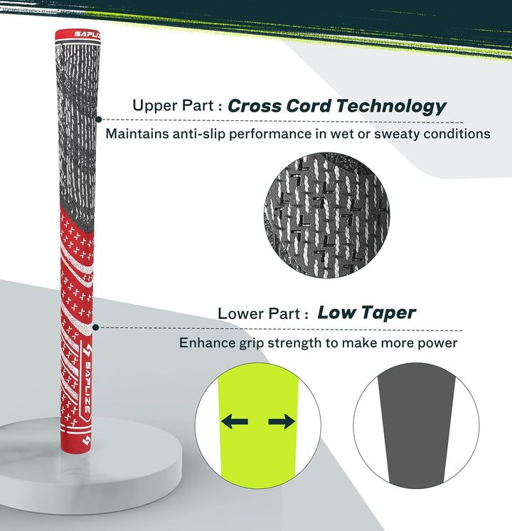 SAPLIZE Golfgriffe 13-teilig mit komplettem Umrüstsatz, Standard- / Mittelklasse, Kordelgummi, Hybri