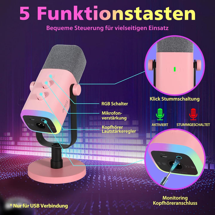 FIFINE USB XLR Mikrofon für Streaming Podcast Studio, Dynamisch Microphone Gaming PC mit Stummschalt