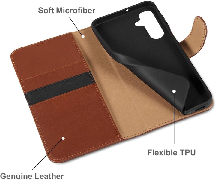 LENSUN Echtleder Handyhülle für Samsung Galaxy A16 5G, Echtleder Hülle [RFID Kartenfach][Brieftasche