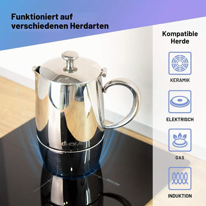 VeoHome Mokka Pot Espressokocher 6 Tassen 300 ml - Edelstahl italienische Mokka kanne Induktionsherd