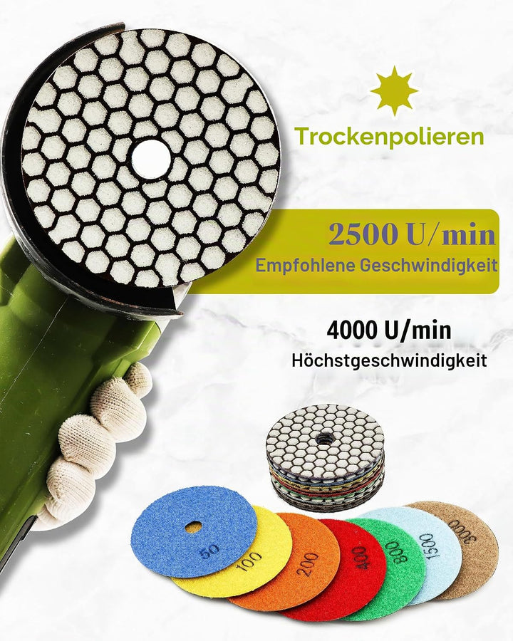 Trocken Diamant Polierpad 100mm 8 Stücke Körnung 100 Polierscheiben für Granit Marmor Kunststein Qua