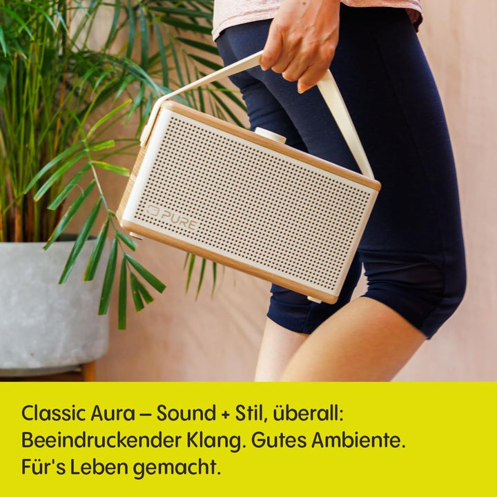 Pure Classic Aura Bluetooth-Lautsprecher 40 Watt, 30h Akku, Licht, USB-C, AUX, IPX2, 2-Wege-Stereo,