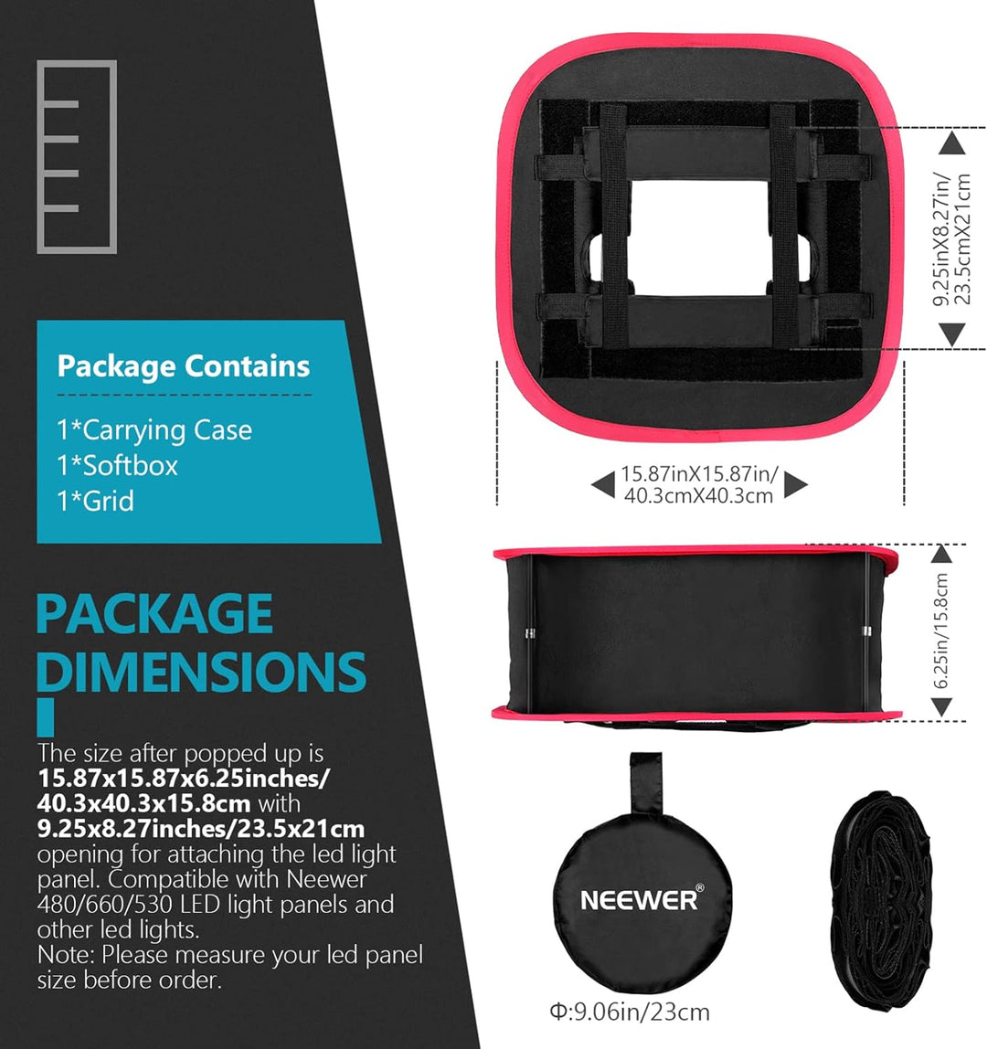 Neewer Softbox Softbox, faltbar, mit Gurt, Gitter und Tragetasche, kompatibel mit Neewer 480/660/530