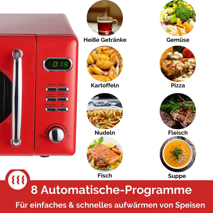 Wolkenstein Retro Stand Mikrowelle WMW720 SC I 700W Mikrowellenleistung I 20L Garraum I5 Leistungsst