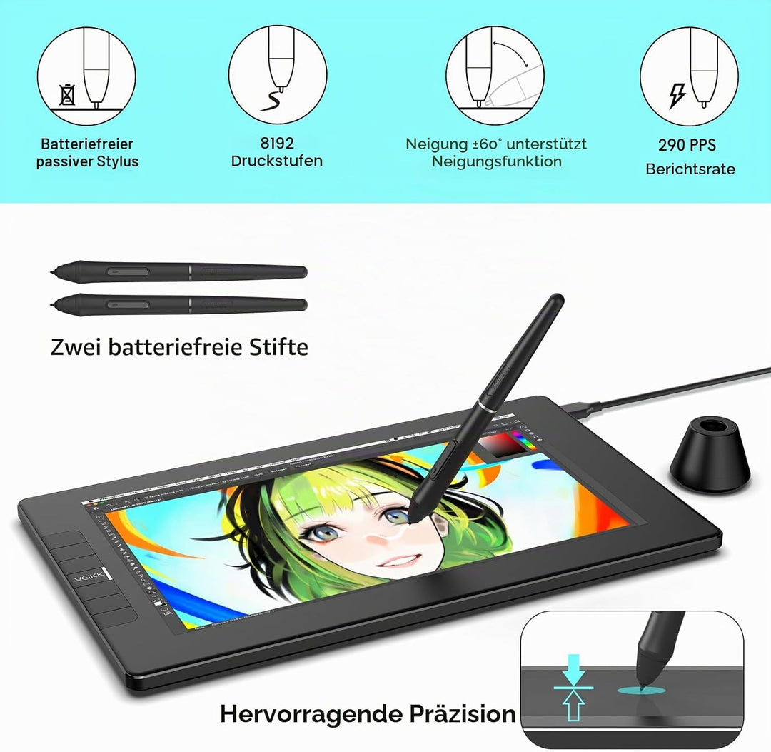 Grafiktablett mit Display • VEIKK VK1200 1,6 Zoll Zeichentablett mit Display • 6 Shortcut-Tasten und