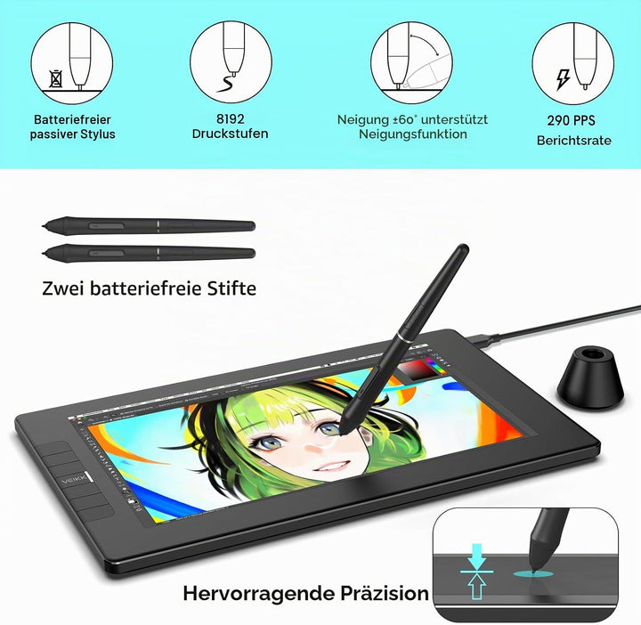 Grafiktablett mit Display • VEIKK VK1200 1,6 Zoll Zeichentablett mit Display • 6 Shortcut-Tasten und