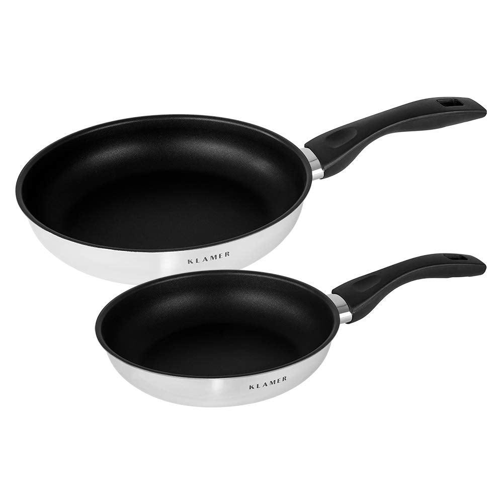 KLAMER Pfannenset 2-teilig Profi Edelstahl-Bratpfanne 24 cm Induktion Premium Beschichtung (20 cm +