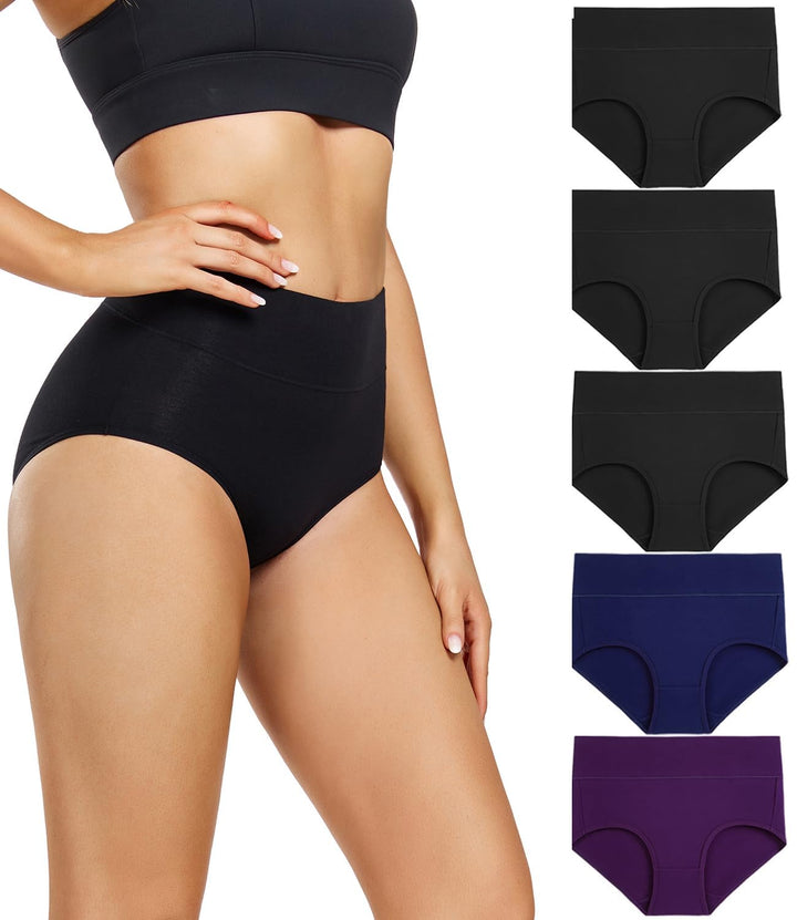 wirarpa Damen Unterhosen Baumwolle Unterwäsche Hohe Taille Slips Hoher Taillenslip für Frauen 5er Pa