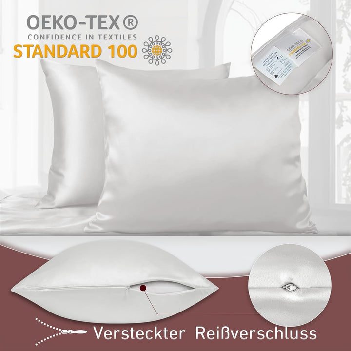 Joyhabit Seidenkissenbezug 80x80, Beige, 16MM Silk Pillowcase aus 100% Bio Maulbeerseide, Super für