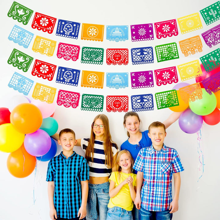 Qpout 4 Stück Mexikanisches Fiesta Party Filzbanner,Tag der Toten, Dia de Los Muertos, Papel Picado,