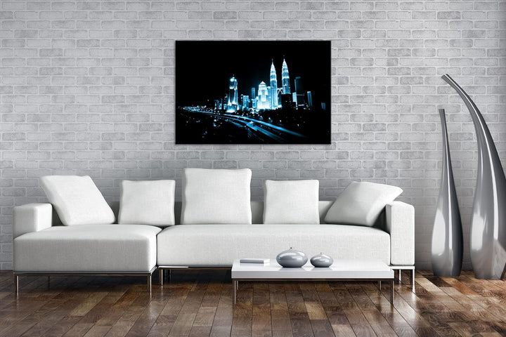 deyoli Nacht Skyline von Kuala Lumpur Format 80x60 Effekt: Monocrome Blau als Leinwandbild, Motiv fe