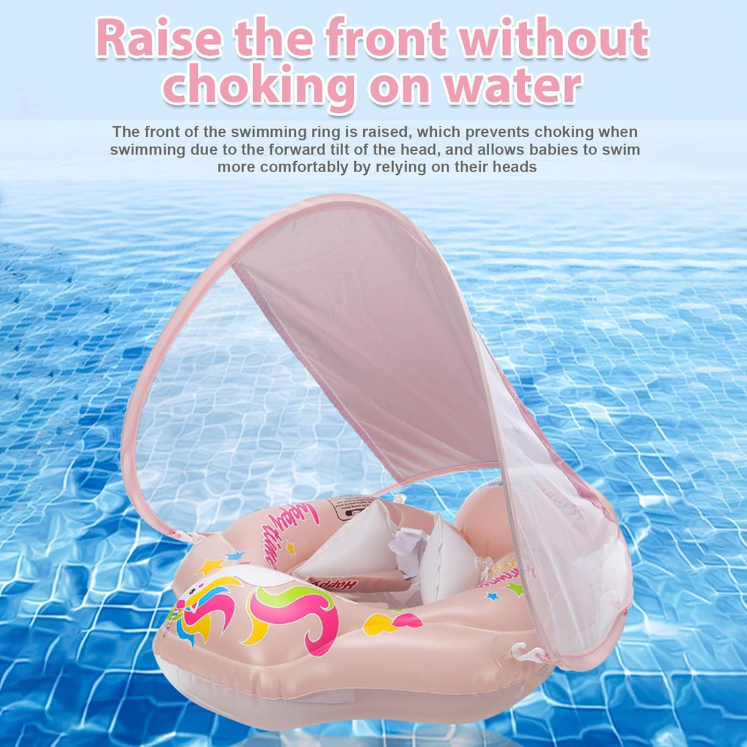 MeYuxg Baby Schwimmring mit Sonnendach,Niedliches Schwimmring Baby Float mit Sicherheitssitz und Luf